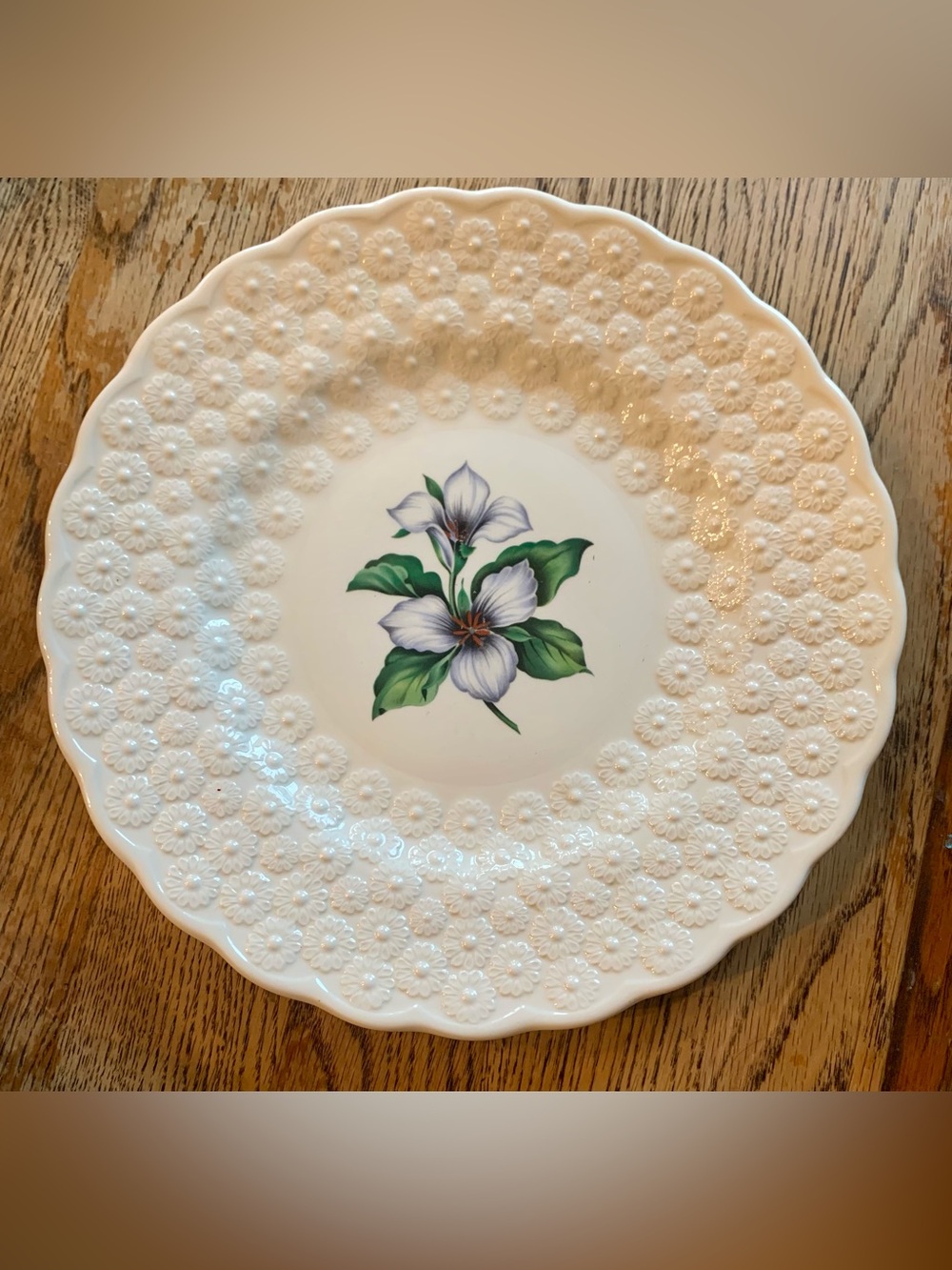 Vintage Spode England White Trillium 9” Luncheon Plate Canadian Provincial